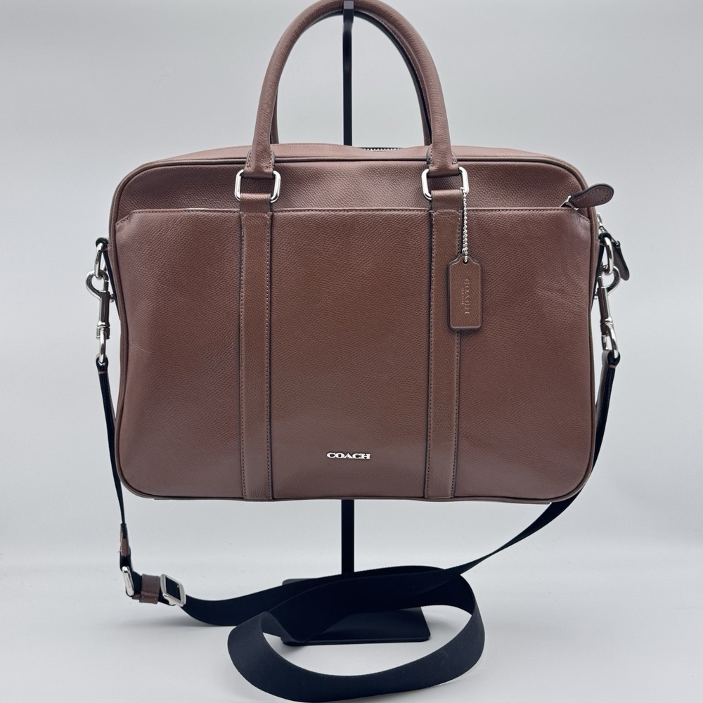 COACH F54763 Perry Slim Briefcase Laptop Bag Brown Crossgrain Leather Excellent